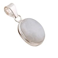 925 Sterling Silver Genuine Oval Rainbow Moonstone Gemstone Pendant With Chain