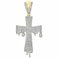 Mens Hip Hop 2.00Ct Diamond Cross Pendant Pave Drip Charm 14K Yellow Gold Plated