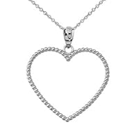 TWO SIDED BEADED OPEN HEART PENDANT NECKLACE IN WHITE GOLD (1.1