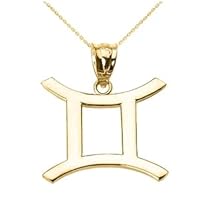 Yellow Gold Gemini June Zodiac Sign Pendant Necklace - Gold Purity:: 10K, Pendant/Necklace Option: Pendant With 20