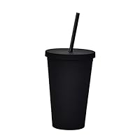 Explosive Candy Colored Double Plastic Drug Cup Z Coffee Cup Plastic Mastile Equation Water Cup(Black,401-500ml)