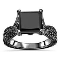 ANGEL SALES 2.50 Ct Princess Cut Black Diamond Engagement Solitaire Band Ring For Women's & Girl's 14K Black Gold Finish
