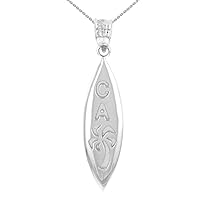 WHITE GOLD CALIFORNIA PALM TREE SURFBOARD PENDANT NECKLACE - Gold Purity:: 10K, Pendant/Necklace Option: Pendant With 22