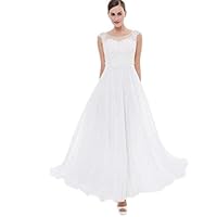 A-line Lace Evening Dress Elegant White Appliques Wedding Party Dress - Ivory, 6