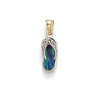 14k Two Tone Gold Dark Blue Simulated Opal Flip Flop Diamond Accent Pendant Necklace Jewelry for Women