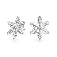 ANGEL SALES 2.50 Ctw Round Cut Diamond Snowflake Stud Earrings For Girls & Women's 14K White Gold Finish With 925 Sterling Silver