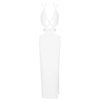 HOT Fashionista Hollow Out Spaghetti Strap Diamonds Design Slit Dress Ivory