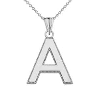 Personalized White Gold Milgrain Initial Pendant Necklace - Gold Purity:: 14K, Pendant/Necklace Option: Pendant With 20