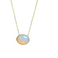 Natural Ethiopian Opal Pendant Sterling Silver Gold Plated Delicate Necklace Gift Jewelry