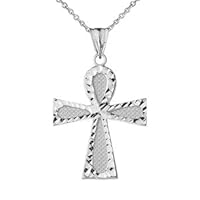 SPARKLE CUT ANKH CROSS PENDANT NECKLACE IN WHITE GOLD - Gold Purity:: 10K, Pendant/Necklace Option: Pendant With 18