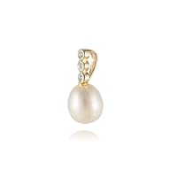 Cultured Pearl Drop Pendant with Diamonds, 14k Gold