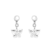 Sterling Silver Diamond Accent Dangling Butterfly Earrings For Girls