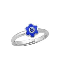 Girl Sterling Silver Simulated Birthstone Enamel Flower Ring Adjustable Size 3-7