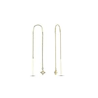 Drop Dangle Threader Fashion Earrings With Created Diamonds 14K Yellow Gold Finish