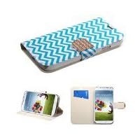 Asmyna MyJacket Wallet with Diamante Belt for Samsung Galaxy S4 - Retail Packaging - Blue Wave