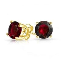 ANGEL SALES 1.00 Ct Round Cut CZ Red Garnet Solitaire Stud Earrings For Girls & Women's 14K Yellow Gold Finish