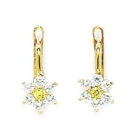 14k Yellow Gold November Yellow 1.5mm CZ Flower Leverback Earrings Measures 13x6mm Jewelry for Women