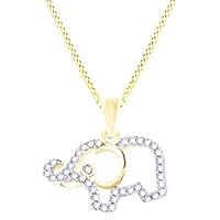 0.12 Cttw Round Diamond Elephant Pendant Necklace 14K Yellow Gold Plated