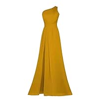 Chiffon One Shoulder Side Slit Bridesmaid Dresses Long Pleated Formal Gowns for Women