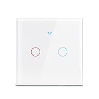 WiFi Smart Tuya Light Switch Glass Touch Panel 2 Way Electrical Power Lamp Switches Remote Control by Alexa White 2Gang