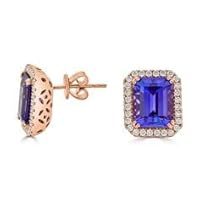 K Gallery 1.10Ctw Emerald Cut Sapphire & Diamond Engagement Stud Earrings 14K Rose Gold Finish