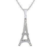 1/6 Ct Round Cut Diamond Eiffel Tower Charm Pendant Necklace 14K Gold Plated
