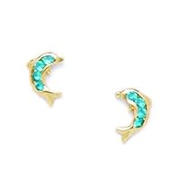 14k Yellow Gold Blue CZ Cubic Zirconia Simulated Diamond Dolphin Shaped Screw Back Earrings Measures 8x6mm Jewelry for Women