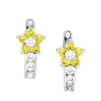 14k White Gold November Yellow CZ Cubic Zirconia Simulated Diamond Flower Leverback Earrings Measures 13x7mm Jewelry for Women