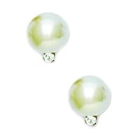 14k Yellow Gold Creamrose 8mm Round Crystal Pearl and CZ Cubic Zirconia Simulated Diamond Earrings Jewelry for Women