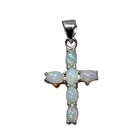 Genuine Ethiopian Fire Oval Opal Cross Pendant 925 Sterling Silver Gemstone Jewelry