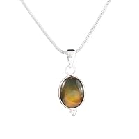 Sterling Silver 925 Natural Oval Blue Fire Labradorite Pendant necklace Wedding Gift