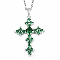 3.80Ct Round Green Emerald Cross Pendant 14k White Gold Plated 18'' Free Chain
