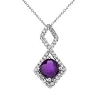 MOD-CHIC INFINITY GENUINE CHECKERBOARD AMETHYST PENDANT NECKLACE IN WHITE GOLD - Gold Purity:: 14K, Pendant/Necklace Option: Pendant With 18