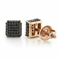 ANGEL SALES 2.50 Ctw Round Cut Black Diamond Cluster Stud Earrings For Men's & Women's 14K Rose Gold Finish With 925 Sterling Silver