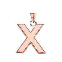 Personalized Rose Gold Milgrain Initial Pendant Necklace - Gold Purity:: 10K, Pendant/Necklace Option: Pendant With 18
