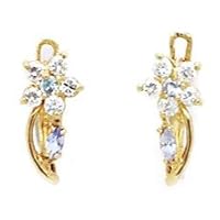 14k Yellow Gold March Lt Blue CZ Flower and Leaf Leverback Earrings Measures 13x5mm Jewelry for Women