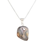 925 Sterling Silver Natural Slice Agate Druzy Delicate Pendant Gift Jewelry