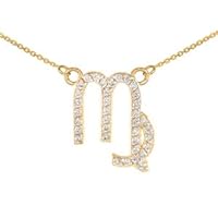 14K Gold Virgo Zodiac Sign Diamond Necklace - Chain Length 16