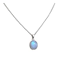 Natural oval rainbow moonstone Pendant 925 Sterling silver amazing gift wedding jewelry