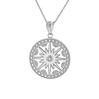 Solid White Gold Textured Medallion Openwork Flaming Sun Pendant Necklace - Gold Purity:: 10K, Pendant/Necklace Option: Pendant With 18