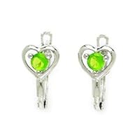 14k White Gold August Green 3mm Round CZ Love Heart Leverback Earrings Measures 12x5mm Jewelry for Women