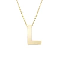 The Diamond Deal 14k Solid Yellow Gold Block Letter Initial L Necklace, Letter L Pendant 10x9.6mm, 0.5mm Box Chain with Lobster Clasp and a Jump Ring at 16