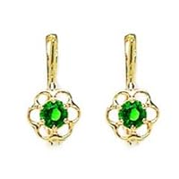 14k Yellow Gold May Green 3mm Round CZ Flower Leverback Earrings Measures 12x6mm Jewelry for Women