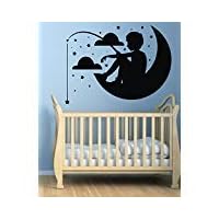 Wall Decals for Girls Boys Room or Nursery Little Boy on The Moon Fishing Decor Vinyl Stickers MK0165