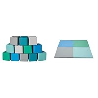 ECR4Kids SoftZone Quad Fold-N-Go Activity Mat and Patchwork Toddler Blocks, Beginner Playset, Contemporary, 13-Piece