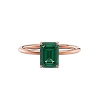 Trendy 1 CT Emerald Cut Emerald Engagement Ring 14k White Gold, Genuine Emerald Diamond Pave Band, Natural Green Emerald Ring, Emerald Edwardian Ring, Wedding Ring Set
