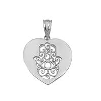CUT OUT FILIGREE HAMSA FACING UP IN HEART PENDANT NECKLACE IN GOLD (YELLOW/ROSE/WHITE) - Gold Purity:: 10K, Pendant/Necklace Option: Pendant With 20