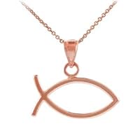 ROSE GOLD ICHTHUS FISH HORIZONTAL PENDANT NECKLACE - Gold Purity:: 10K, Pendant/Necklace Option: Pendant Only
