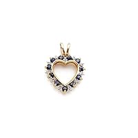 Round Cut Blue Sapphire & Diamond Heart Pendant For Womens & Girls 14k Yellow Gold Plated 925 Sterling Silver.