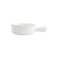 Vietri Bakers White Small Round Baker w/Large Handle, Oven Baking Dish Stoneware Serving Pan